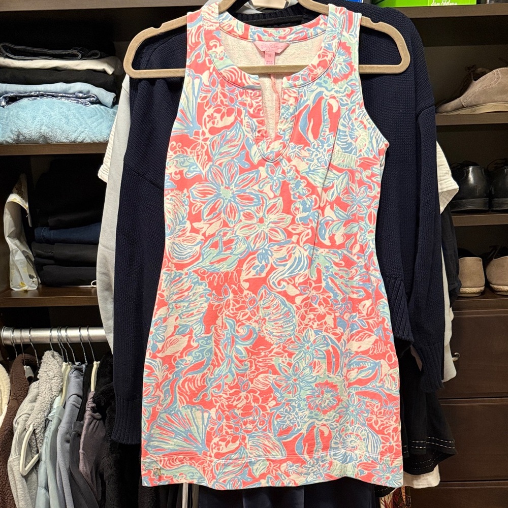 Lilly Pulitzer Coral and Sky Blue Floral Mini Dress